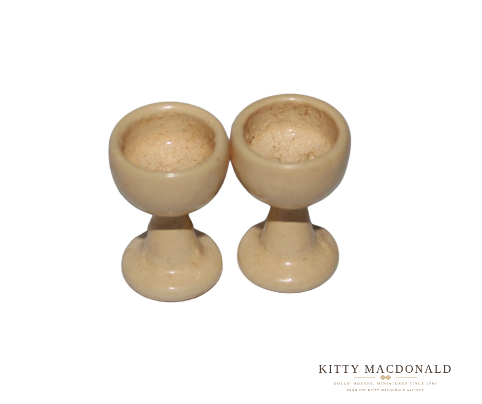 Vintage Dolls House Turned Wooden Goblets – Hand Painted Pair KM569