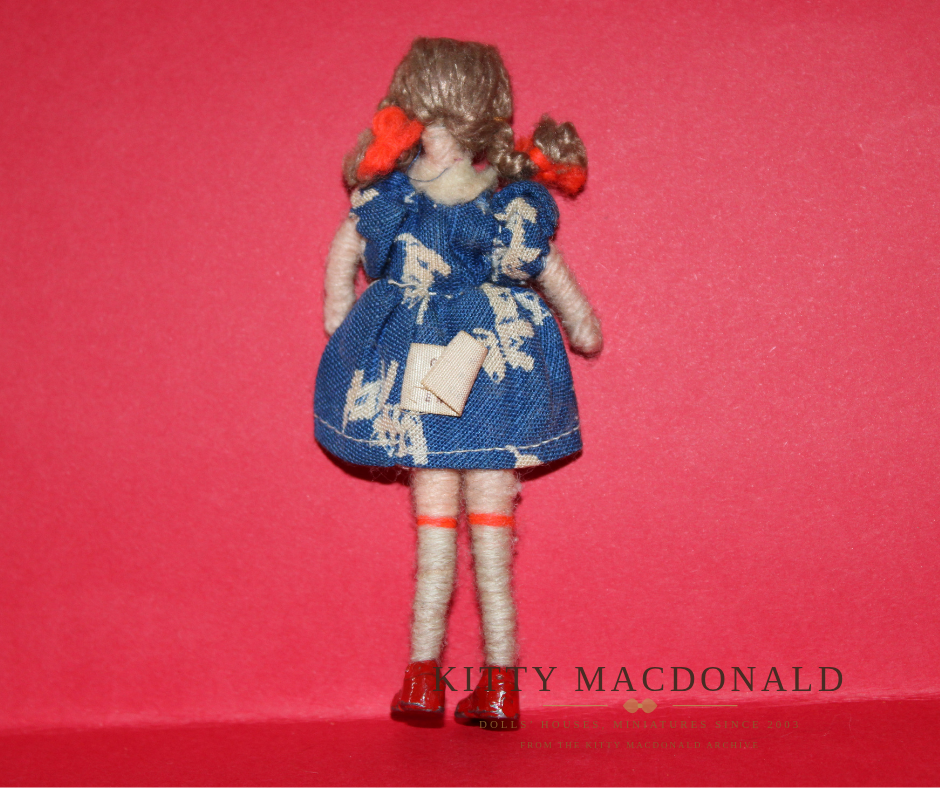 Vintage Grecon Dolls House Girl Doll in Blue Dress KM339