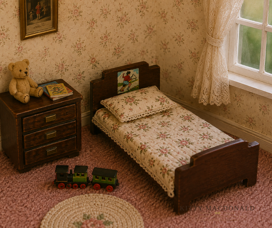 Vintage Dolls House Dol Toi Single Bed With Transfer KM513
