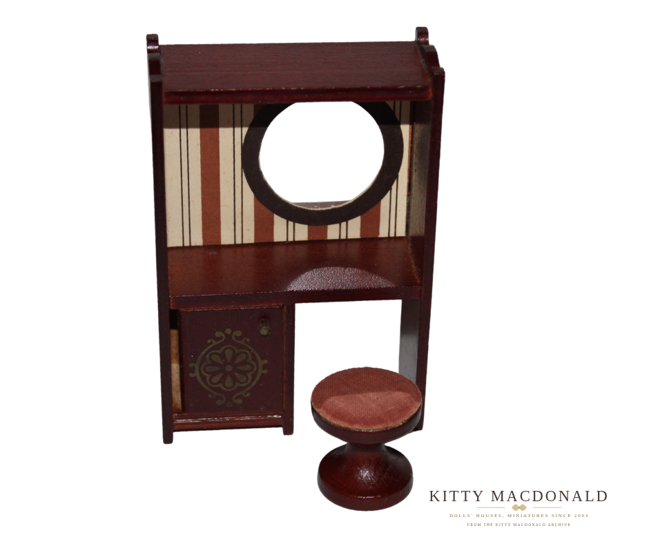 Vintage Dolls House Lundby Dark Wood Dressing Table & Stool KM084