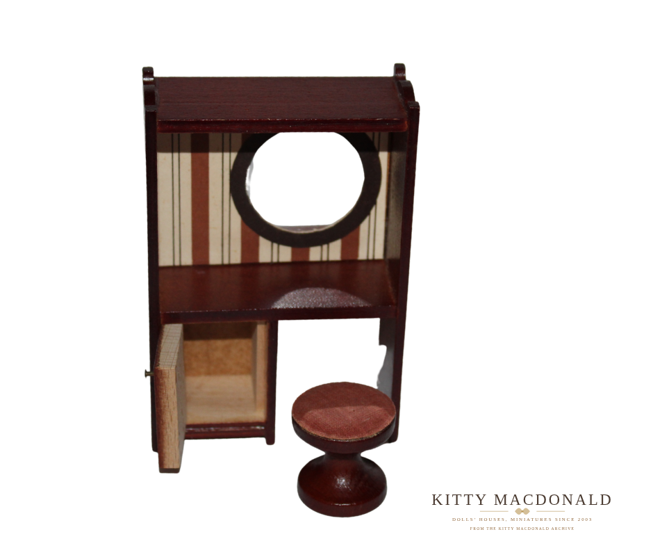 Vintage Dolls House Lundby Dark Wood Dressing Table & Stool KM084