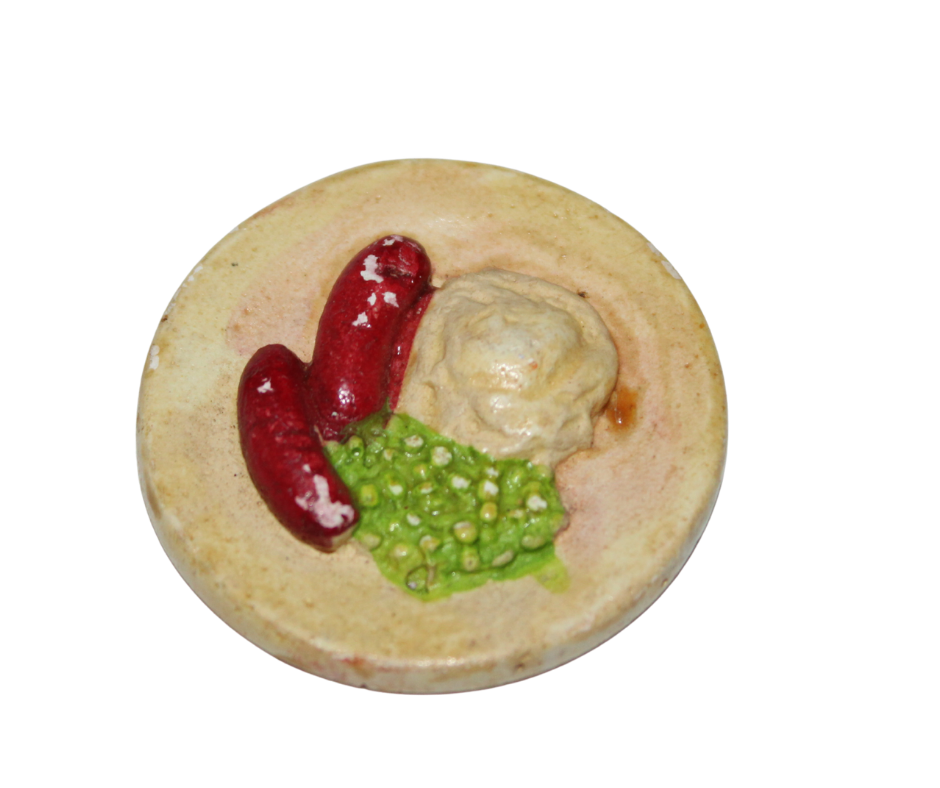 Vintage Dolls House Kaybot Plaster Food Sausage Mash & Peas KM567