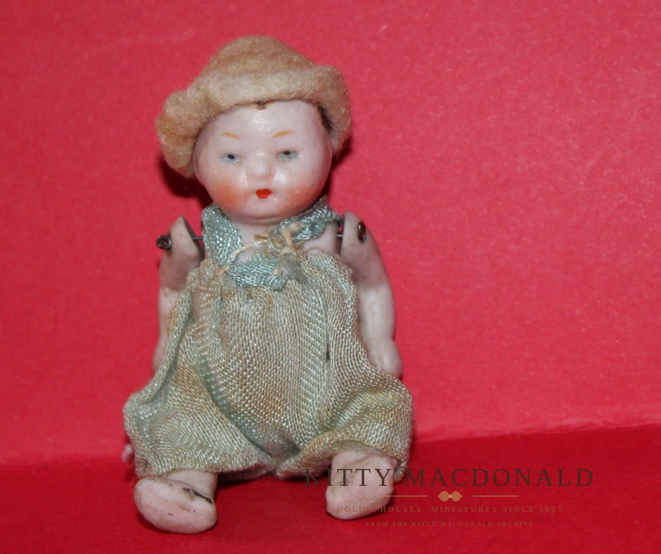 Antique 1920s German Bisque Dolls House Baby Doll – Likely Hertwig KM384