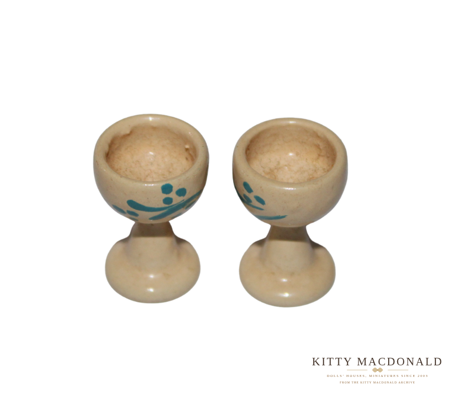 Vintage Dolls House Turned Wooden Goblets – Hand Painted Pair KM569