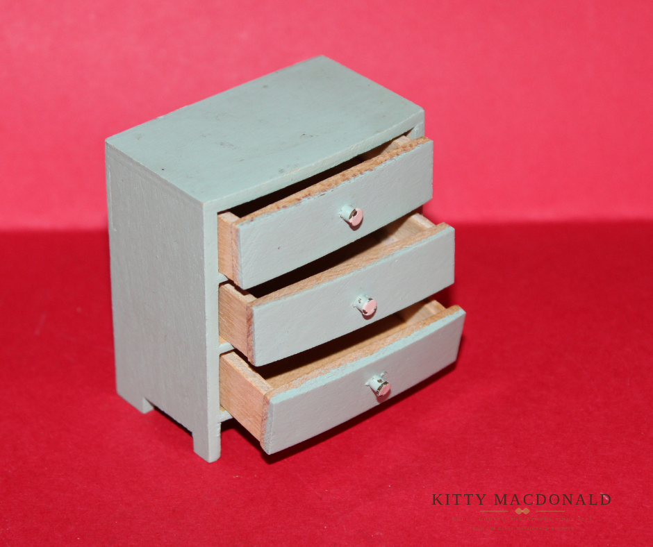 Vintage Dolls House  Barton Nursery Furniture Set  Dropside Cot, Chest of Drawers KM314