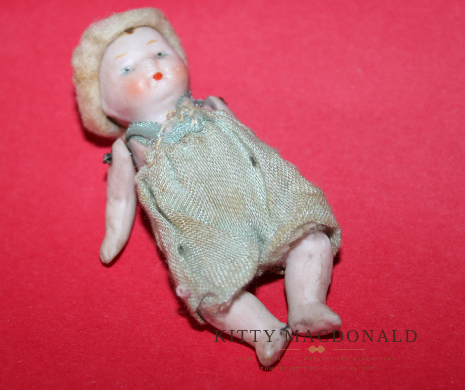 Antique 1920s German Bisque Dolls House Baby Doll – Likely Hertwig KM384
