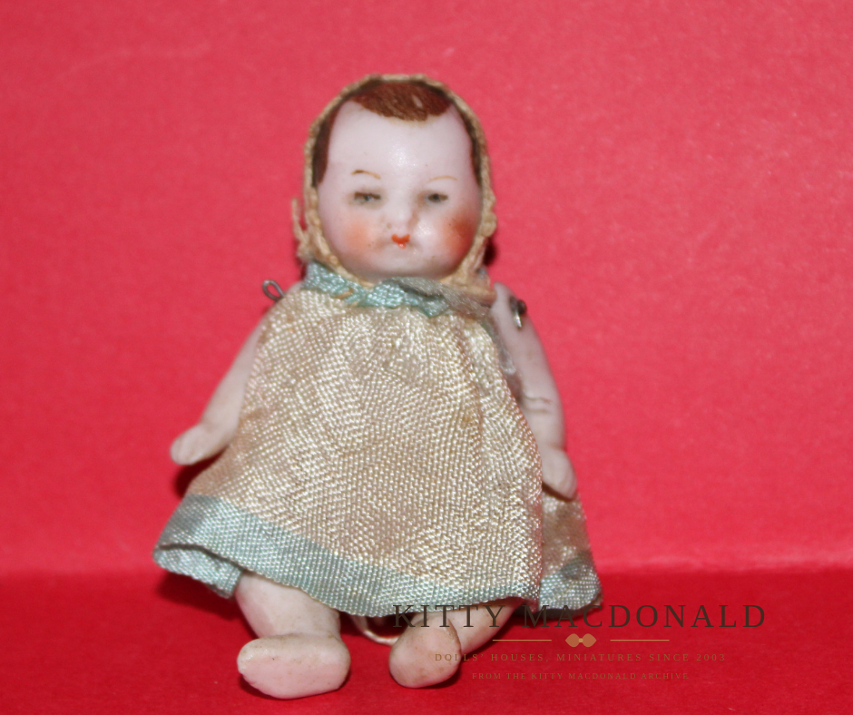 Antique 1920s German Bisque Dolls House Baby Doll – Likely Hertwig KM385