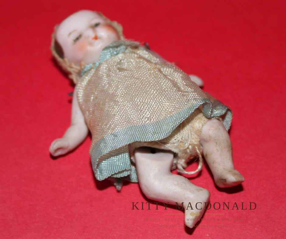 Antique 1920s German Bisque Dolls House Baby Doll – Likely Hertwig KM385