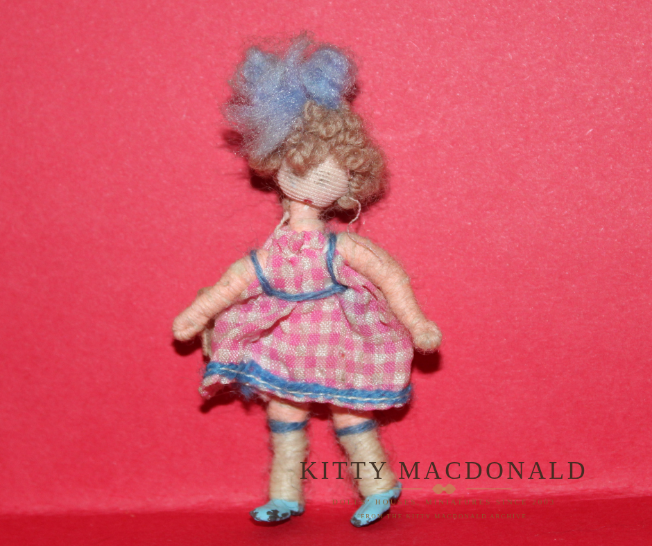 Vintage Grecon Dolls House Girl Doll in Pink Gingham Dress KM338