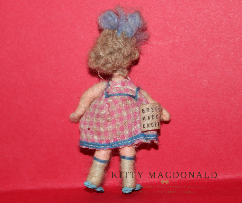 Vintage Grecon Dolls House Girl Doll in Pink Gingham Dress KM338