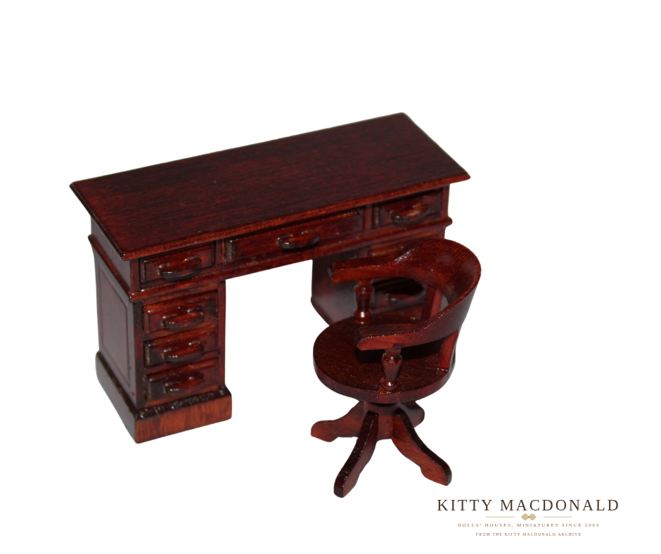 Rare 1987 Vintage Lundby Classic Collection Mahogany Desk &amp; Swivel Chair No. 468/500 KM085