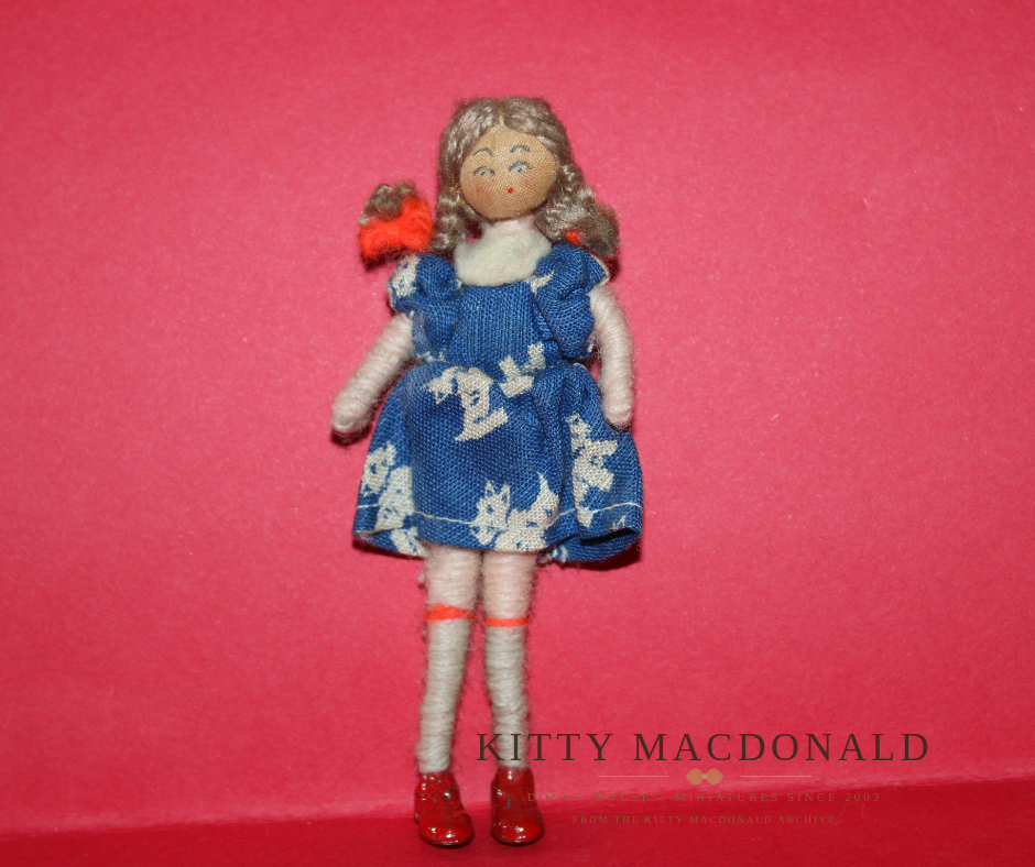 Vintage Grecon Dolls House Girl Doll in Blue Dress KM339