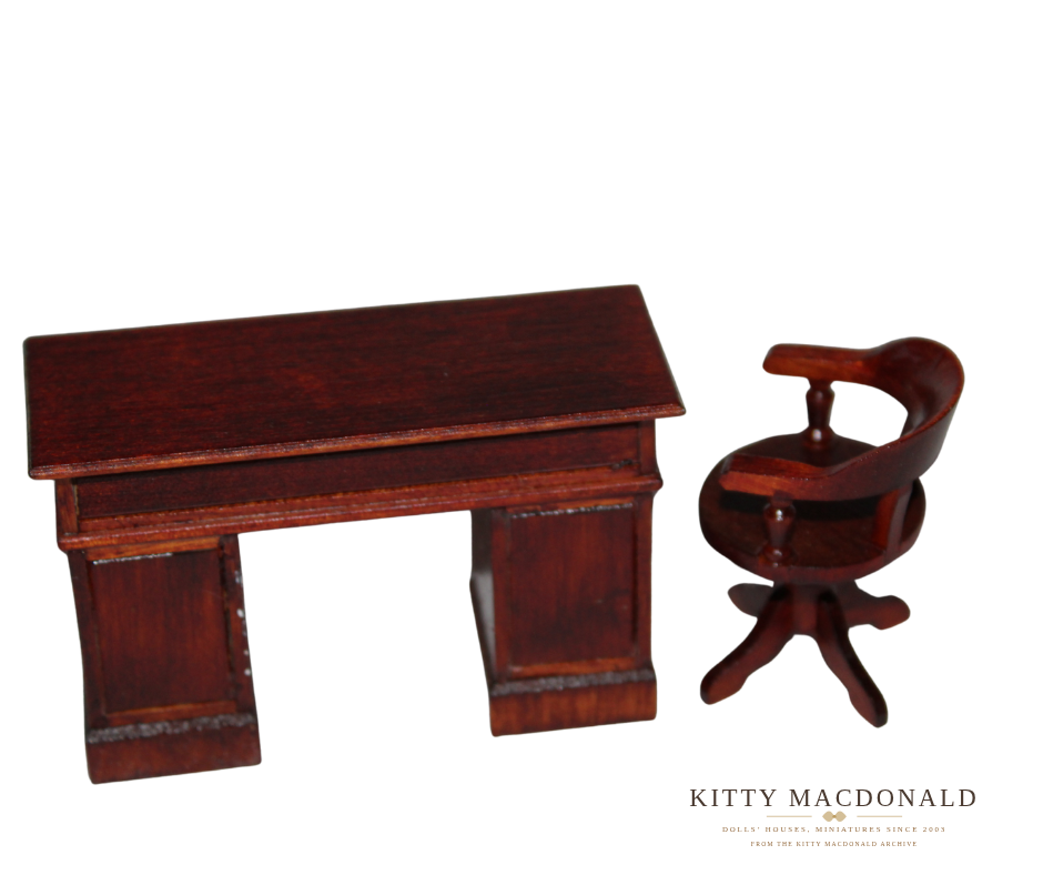 Rare 1987 Vintage Lundby Classic Collection Mahogany Desk &amp; Swivel Chair No. 468/500 KM085