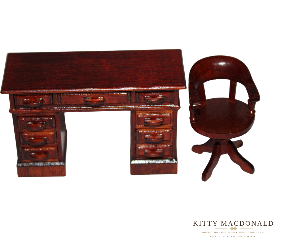 Rare 1987 Vintage Lundby Classic Collection Mahogany Desk &amp; Swivel Chair No. 468/500 KM085