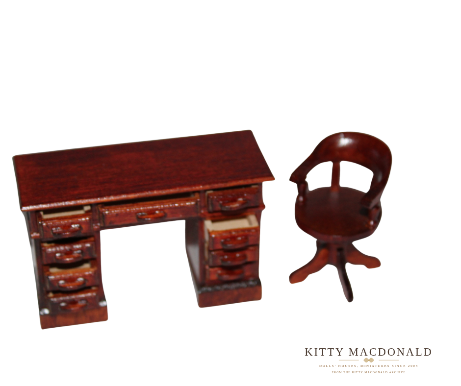 Rare 1987 Vintage Lundby Classic Collection Mahogany Desk &amp; Swivel Chair No. 468/500 KM085