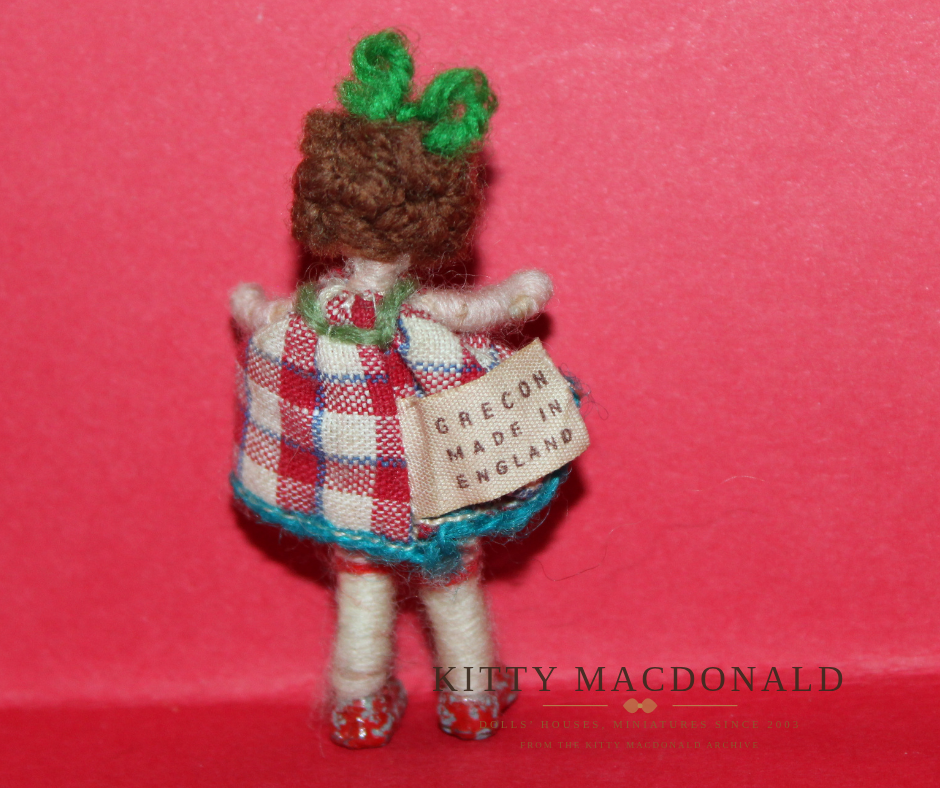 Vintage Grecon Dolls House Girl Doll in Checked Dress KM340