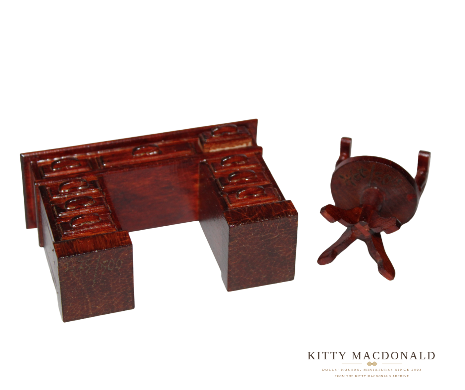 Rare 1987 Vintage Lundby Classic Collection Mahogany Desk &amp; Swivel Chair No. 468/500 KM085