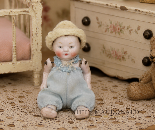 Antique 1920s German Bisque Dolls House Baby Doll – Likely Hertwig KM384