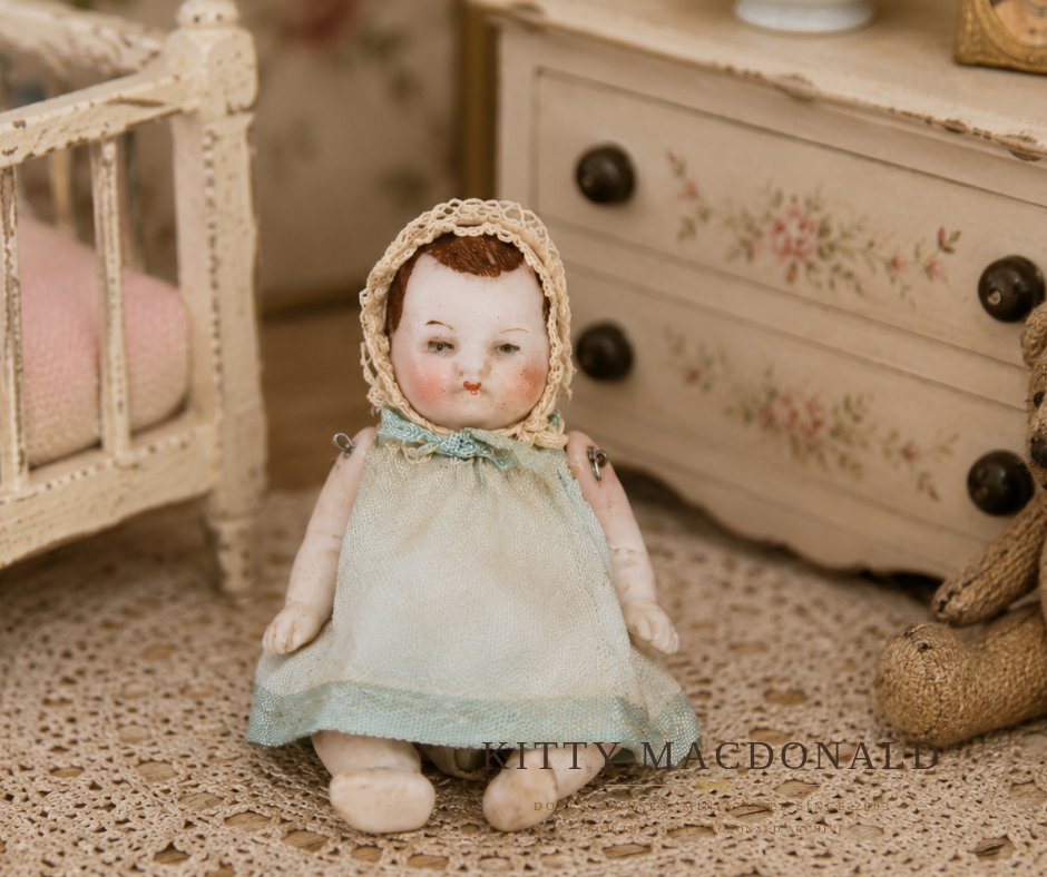 Antique 1920s German Bisque Dolls House Baby Doll – Likely Hertwig KM385