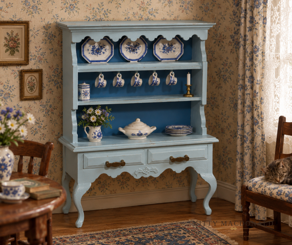 Vintage Dolls House Lundby Eggshell Dresser With Miniature China KM068