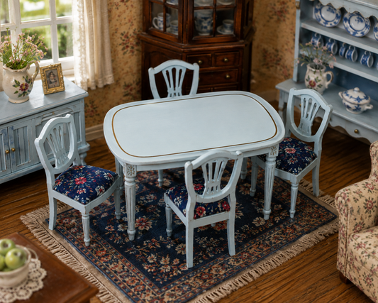 Vintage Dolls House Eggshell Dining Table & Four Chairs KM070