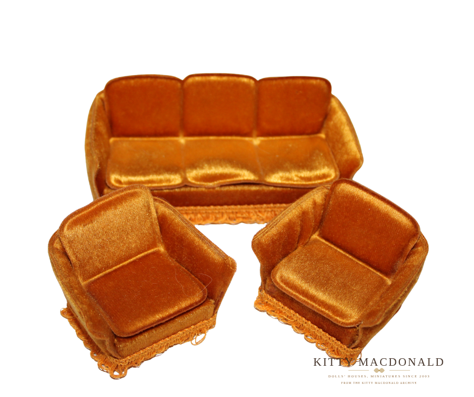 Vintage Dolls House Lundby Gold Velvet Lounge Suite KM035