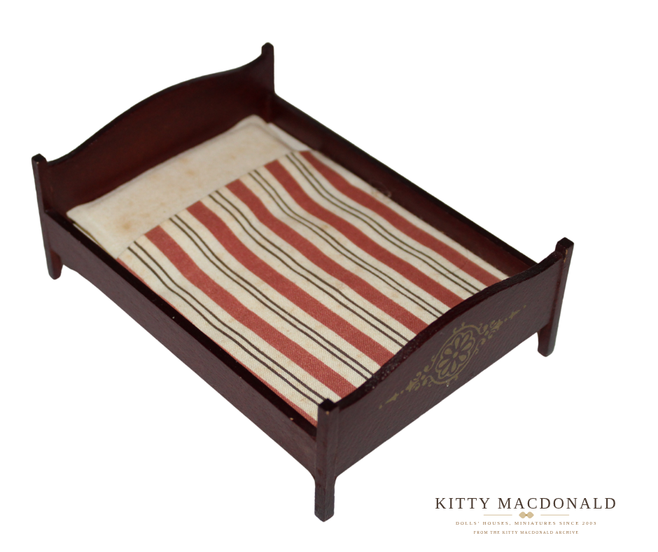 Vintage Dolls House Lundby Dark Wood Bed KM090