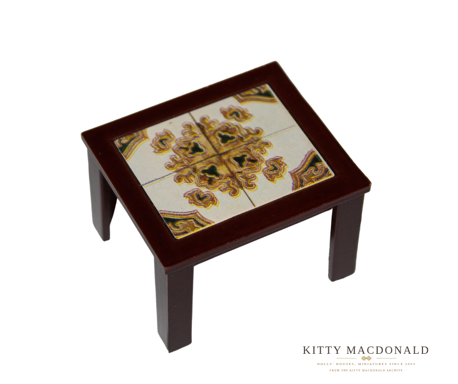 Vintage Dolls House Lundby Dark Wood Tiled Table KM038