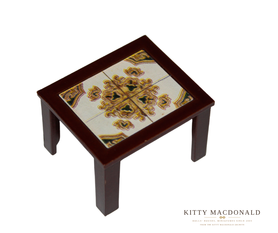 Vintage Dolls House Lundby Dark Wood Tiled Table KM038