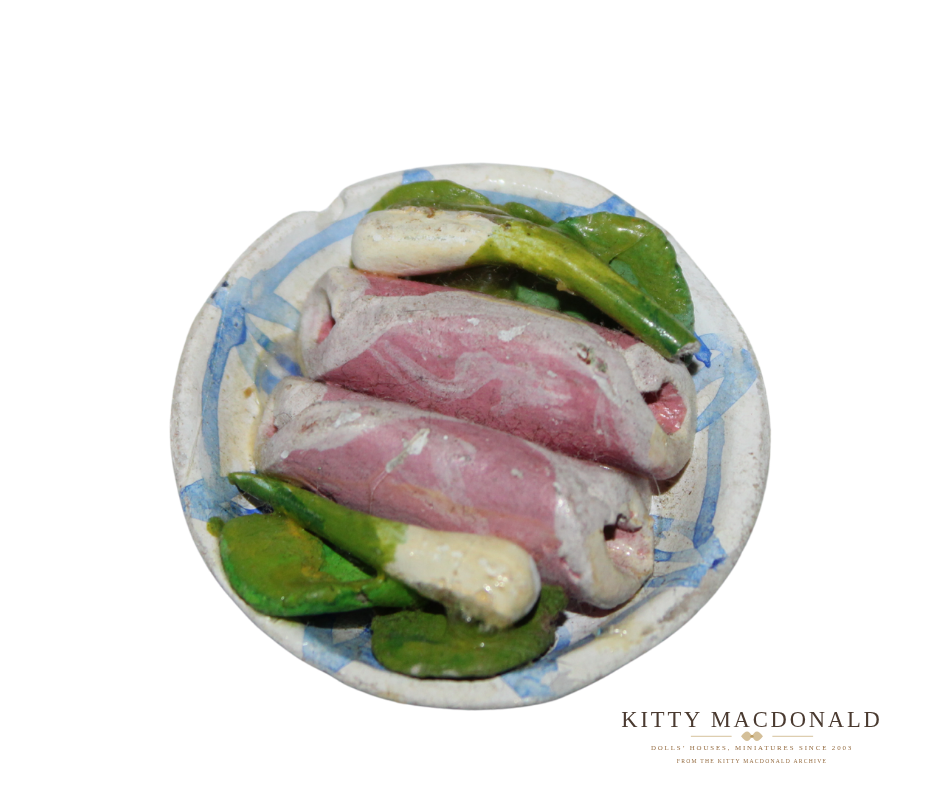 Vintage Dolls House Wren Toys Plaster Food Ham Salad on a Plate KM562