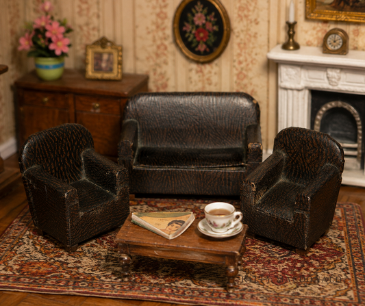 Vintage Pit a Pat Dolls House Rexine Lounge Suite KM306