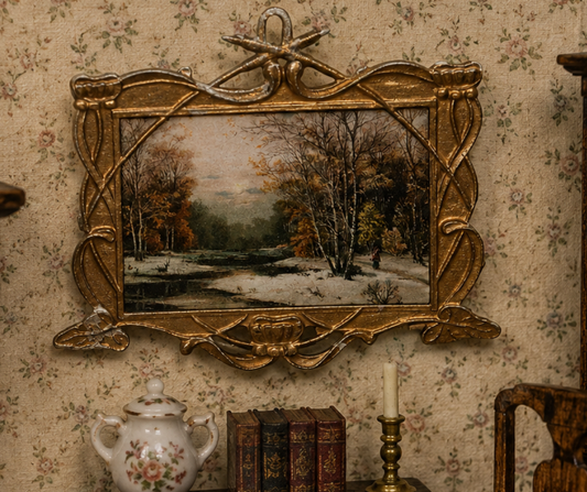 Vintage German Art Nouveau Soft Metal Dolls House Picture and Frame c.1920s–1930s KM388