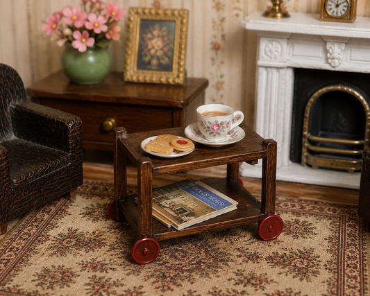 Vintage Pit a Pat Dolls House Wooden Tea Trolley KM329