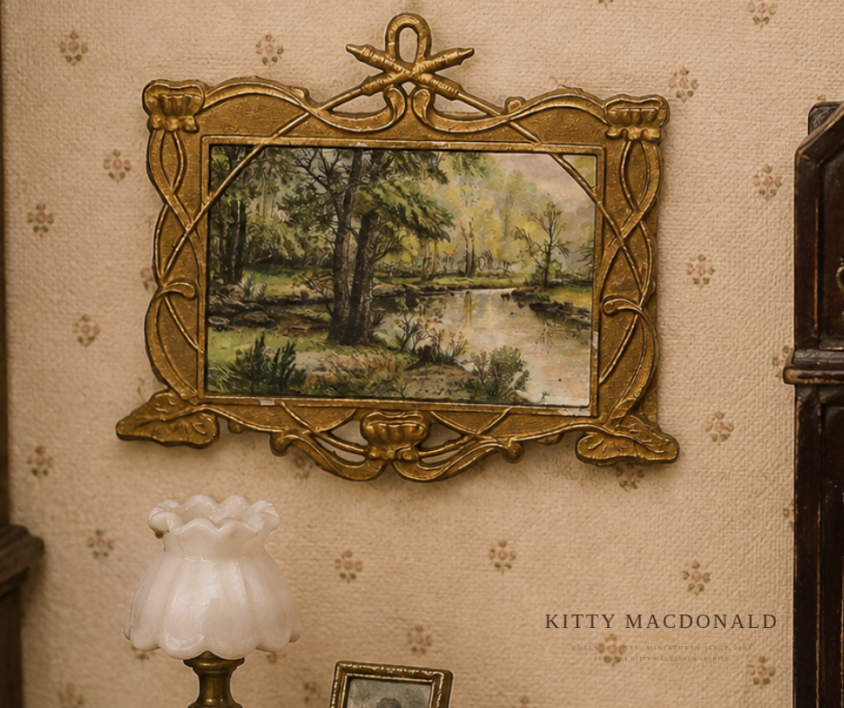 Vintage German Art Nouveau Soft Metal Dolls House Picture and Frame c.1920s–1930s KM387