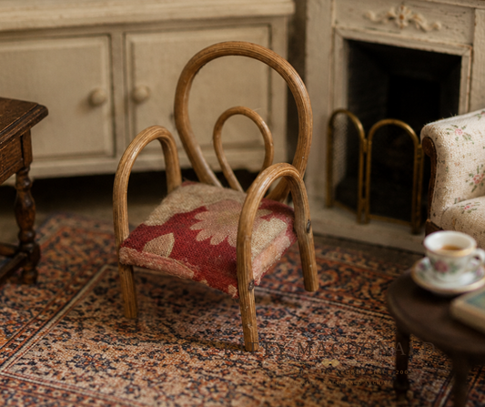 Vintage Dolls House Bentwood Cane Armchair with Fabric Seat KM361