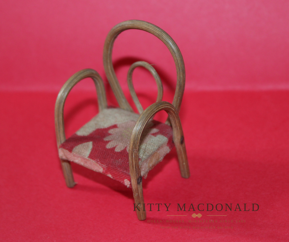Vintage Dolls House Bentwood Cane Armchair with Fabric Seat KM361