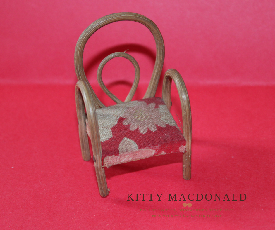 Vintage Dolls House Bentwood Cane Armchair with Fabric Seat KM361